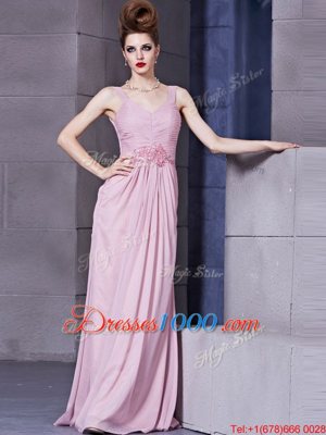 Scoop Hot Pink Cap Sleeves Chiffon Side Zipper Prom Gown for Prom and Party