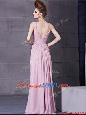 Scoop Hot Pink Cap Sleeves Chiffon Side Zipper Prom Gown for Prom and Party