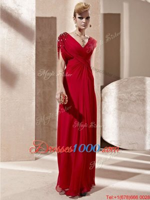 Exquisite Short Sleeves Beading and Ruching Side Zipper Prom Dress