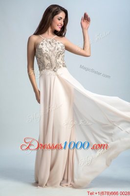 Inexpensive Sequins Spaghetti Straps Sleeveless Backless Prom Evening Gown Pink Chiffon