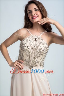 Inexpensive Sequins Spaghetti Straps Sleeveless Backless Prom Evening Gown Pink Chiffon