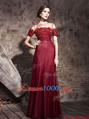 Fine Burgundy Homecoming Dress Prom and Party and For with Beading Scoop Short Sleeves Zipper