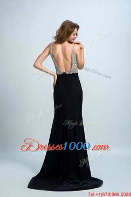 Customized With Train Column/Sheath Sleeveless Black Hoco Dress Brush Train Backless