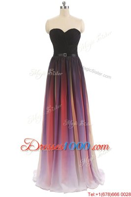 High End Multi-color Empire Sweetheart Sleeveless Chiffon Floor Length Lace Up Belt