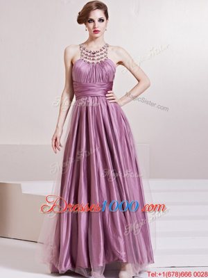 Glorious Floor Length Lilac Homecoming Dress Scoop Sleeveless Zipper