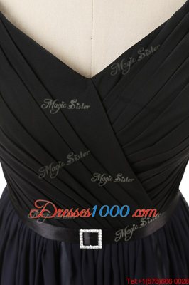 Best Blue And Black Empire Beading Prom Dresses Lace Up Chiffon Sleeveless