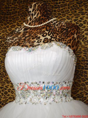 Designer Beading and Ruffles Cocktail Dress White Lace Up Sleeveless Knee Length