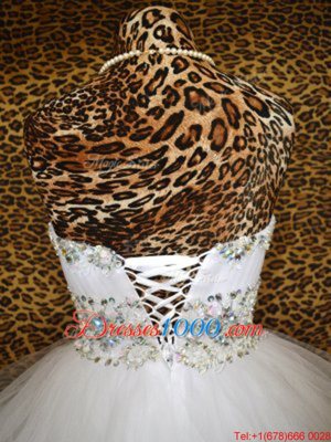 Designer Beading and Ruffles Cocktail Dress White Lace Up Sleeveless Knee Length