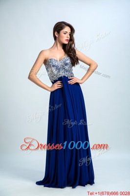 Beading Going Out Dresses Royal Blue Zipper Sleeveless With Brush Train