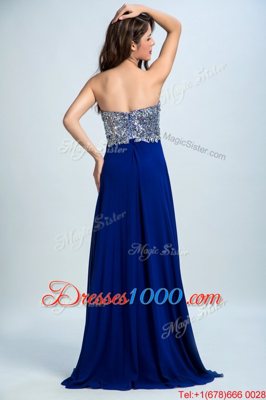 Beading Going Out Dresses Royal Blue Zipper Sleeveless With Brush Train