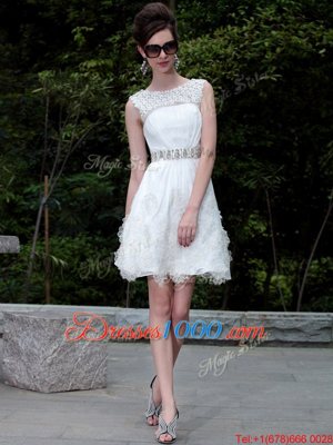 Charming Scoop Organza Sleeveless Mini Length and Beading and Belt