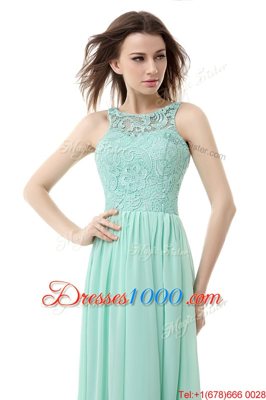 Apple Green Chiffon and Tulle Zipper Scoop Sleeveless Floor Length Prom Dress Ruffles