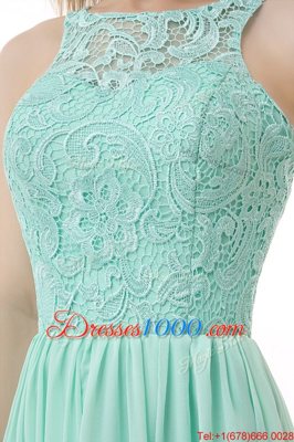 Apple Green Chiffon and Tulle Zipper Scoop Sleeveless Floor Length Prom Dress Ruffles