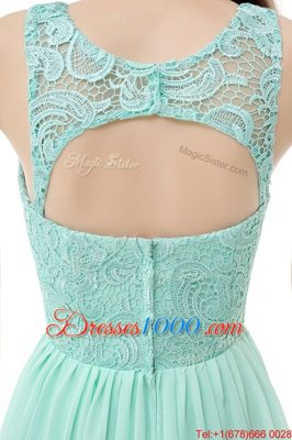 Apple Green Chiffon and Tulle Zipper Scoop Sleeveless Floor Length Prom Dress Ruffles