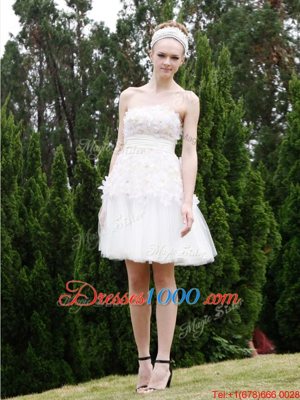 White Strapless Zipper Lace Party Dress Sleeveless