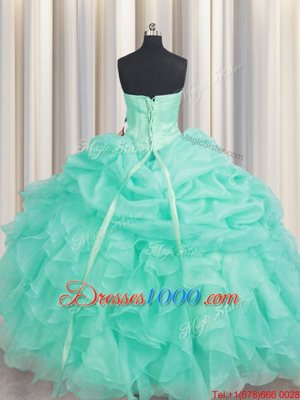 Graceful Pick Ups Floor Length Ball Gowns Sleeveless Apple Green Ball Gown Prom Dress Lace Up