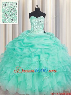 Graceful Pick Ups Floor Length Ball Gowns Sleeveless Apple Green Ball Gown Prom Dress Lace Up