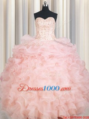 Sweetheart Sleeveless Lace Up Vestidos de Quinceanera Baby Pink Organza