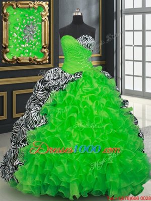 Printed Beading and Ruffles and Pick Ups Vestidos de Quinceanera Lace Up Sleeveless Brush Train