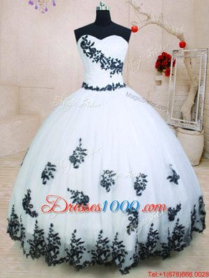 White Lace Up Sweetheart Appliques Sweet 16 Dress Organza Sleeveless