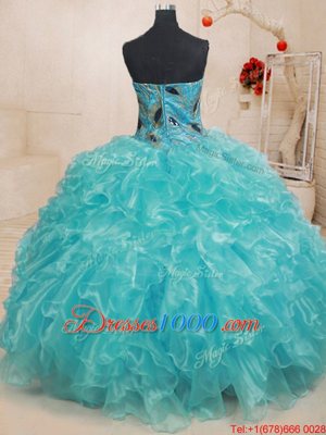 Fancy Sweetheart Sleeveless Lace Up 15th Birthday Dress Blue And White Organza