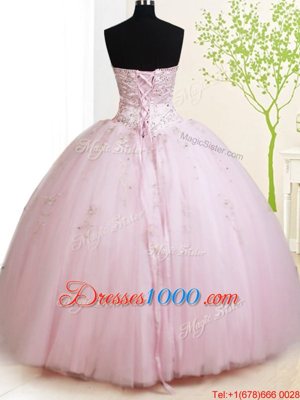 Baby Pink Quinceanera Dress Military Ball and Sweet 16 and Quinceanera and For with Beading Sweetheart Sleeveless Lace Up