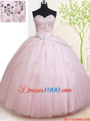 Baby Pink Quinceanera Dress Military Ball and Sweet 16 and Quinceanera and For with Beading Sweetheart Sleeveless Lace Up