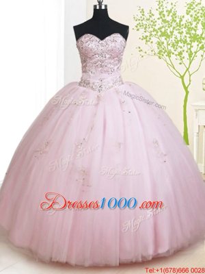 Baby Pink Quinceanera Dress Military Ball and Sweet 16 and Quinceanera and For with Beading Sweetheart Sleeveless Lace Up