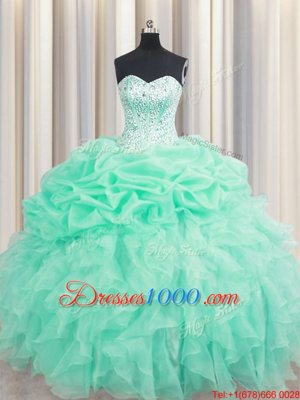 Sweetheart Sleeveless Organza Quince Ball Gowns Beading and Ruffles and Pick Ups Lace Up