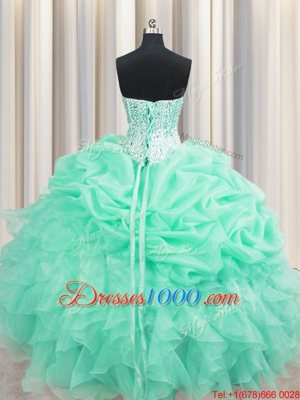 Sweetheart Sleeveless Organza Quince Ball Gowns Beading and Ruffles and Pick Ups Lace Up