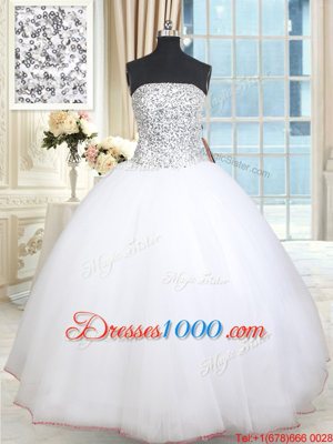 White Sleeveless Beading and Sequins Floor Length Quinceanera Gown