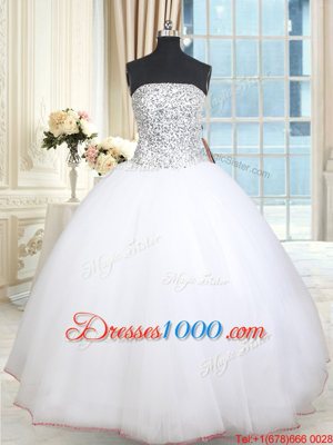 White Sleeveless Beading and Sequins Floor Length Quinceanera Gown