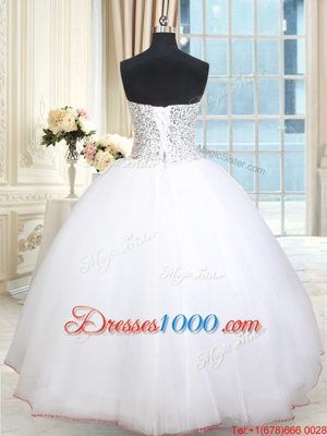 White Sleeveless Beading and Sequins Floor Length Quinceanera Gown