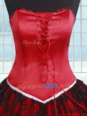 Black and Red Sleeveless Lace Floor Length Ball Gown Prom Dress