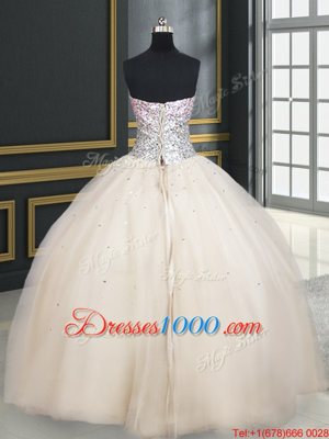 Luxury Sleeveless Floor Length Beading Lace Up Vestidos de Quinceanera with Champagne