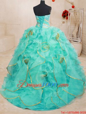 Organza Sweetheart Sleeveless Lace Up Beading and Ruffles and Sequins 15 Quinceanera Dress in Apple Green