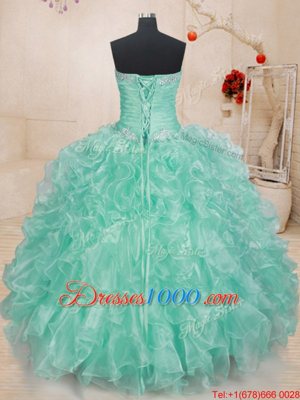 High Quality Sleeveless Lace Up Floor Length Beading and Ruffles 15th Birthday Dress