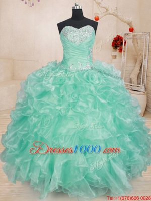 High Quality Sleeveless Lace Up Floor Length Beading and Ruffles 15th Birthday Dress