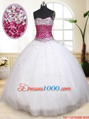 Sweetheart Sleeveless Lace Up Quinceanera Gowns White Tulle