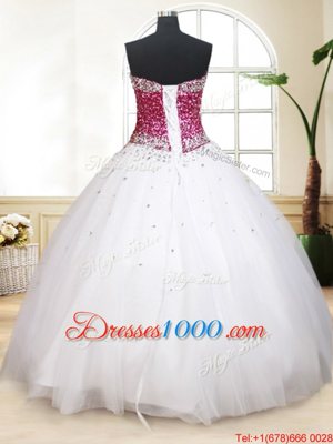 Sweetheart Sleeveless Lace Up Quinceanera Gowns White Tulle