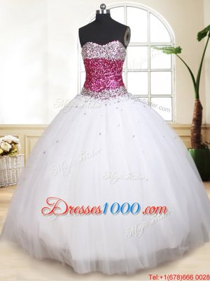 Sweetheart Sleeveless Lace Up Quinceanera Gowns White Tulle