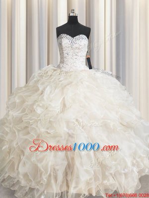 Custom Design Ball Gowns Sweet 16 Dresses Champagne Sweetheart Organza Sleeveless Floor Length Lace Up