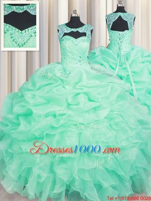 Fashion Pick Ups Scoop Sleeveless Lace Up Sweet 16 Dresses Apple Green Organza