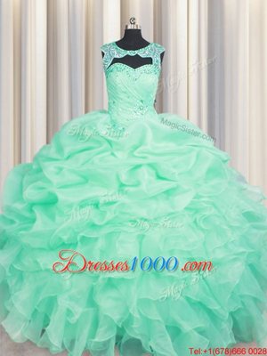 Fashion Pick Ups Scoop Sleeveless Lace Up Sweet 16 Dresses Apple Green Organza