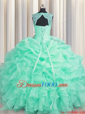 Fashion Pick Ups Scoop Sleeveless Lace Up Sweet 16 Dresses Apple Green Organza