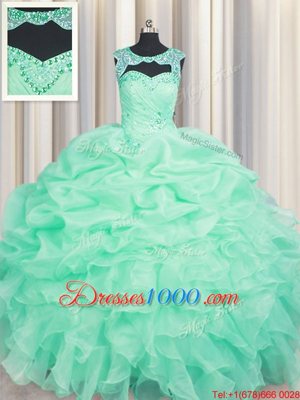 Fashion Pick Ups Scoop Sleeveless Lace Up Sweet 16 Dresses Apple Green Organza