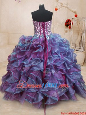 Multi-color Lace Up 15 Quinceanera Dress Ruffles and Sequins Sleeveless Floor Length