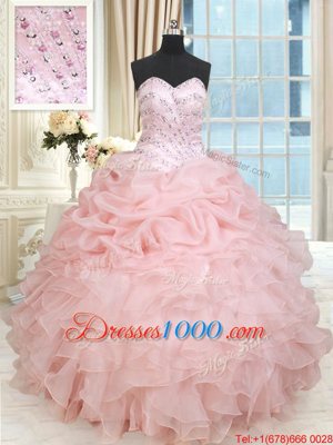 Simple Sleeveless Lace Up Floor Length Beading and Ruffles and Pick Ups 15 Quinceanera Dress