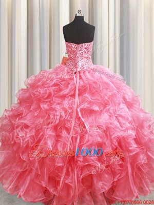 Decent Pink Sweet 16 Quinceanera Dress Military Ball and Sweet 16 and Quinceanera and For with Beading and Ruffles Strapless Sleeveless Lace Up