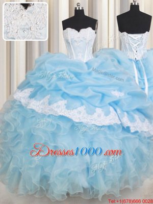 Light Blue Sweetheart Lace Up Beading and Lace and Ruffles and Pick Ups 15 Quinceanera Dress Sleeveless